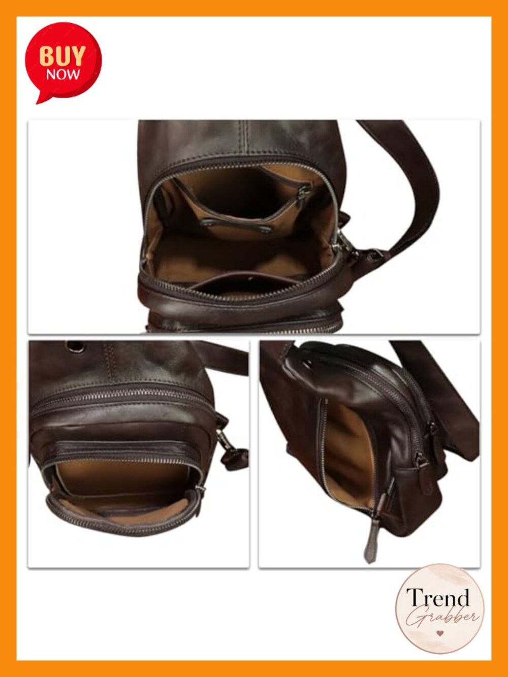 Genuine Leather Sling Bag Vintage Handmade Crossbody Backpack Purse - Picture 3 of 6